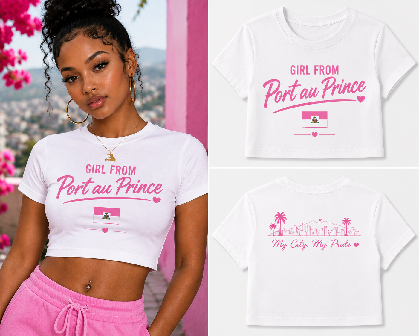 Girl From Port-au-Prince™ Crop Tee – My City, My Pride Edition White/Pink
